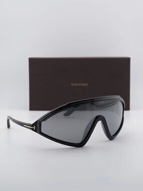 Tom Ford Lorna FT1121 01C Shield Sunglasses - Shiny Black / Smoke Mirror